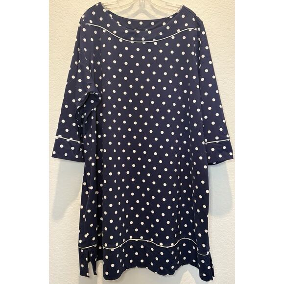 Lands’ End Blue and White Polka Dot Knit Dress 3/4 Sleeves Size 2X - Picture 1 of 3